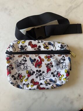 Loungefly White Mickey Mouse Patterned Fanny Pack with Black Strap